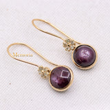 Natural Star Ruby Gemstone With Diamond 14k Yellow Gold Drop Earring