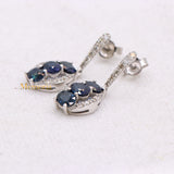 Natural Blue Sapphire Gemstone & Diamond 14k White Gold Drop Earring