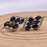 Unique Natural Blue Sapphire Gemstone & Diamond 14k Yellow Gold Stud Earring