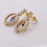 Natural Blue Sapphire Gemstone & Diamond 14k Yellow Gold Drop Earring