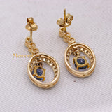 Natural Blue Sapphire Gemstone & Diamond 14k Yellow Gold Drop Earring