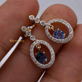 Natural Blue Sapphire Gemstone & Diamond 14k Yellow Gold Drop Earring