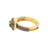 Natural Emerald Gemstone and Diamond Gold Plated 925 Sterling Silver Ring