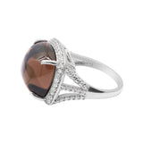 Natural Smoky Quartz Gemstone and Cubic Zircon 925 Sterling Silver Ring