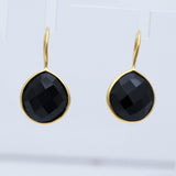 Black Onyx Sterling Silver Earrings Faceted Gemstone Drop Earrings for Women
