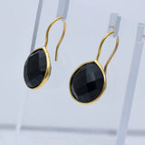Black Onyx Sterling Silver Earrings Faceted Gemstone Drop Earrings for Women