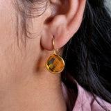 Natural Citrine Sterling Silver Earrings Faceted Yellow Gemstone Drop Earrings