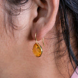 Natural Citrine Sterling Silver Earrings Faceted Yellow Gemstone Drop Earrings