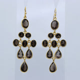 Handcrafted Smoky Quartz Sterling Silver Chandelier Earrings Elegant Multi-Stone Drops.
