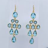 Blue Topaz Sterling Silver Chandelier Earrings Multi-Stone Faceted Gemstone Drops.