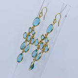 Blue Topaz Sterling Silver Chandelier Earrings Multi-Stone Faceted Gemstone Drops.