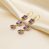 Amethyst Sterling Silver Dangle Earrings Triple Square Faceted Gemstone Drops.