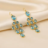 Blue Topaz Sterling Silver Chandelier Earrings Multi-Stone Faceted Gemstone Drops.