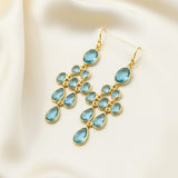 Blue Topaz Sterling Silver Chandelier Earrings Multi-Stone Faceted Gemstone Drops.