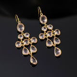 Rose Quartz Sterling Silver Chandelier Earrings Multi-Stone Faceted Pink Gemstone Drops