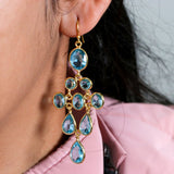 Blue Topaz Sterling Silver Chandelier Earrings Multi-Stone Faceted Gemstone Drops.
