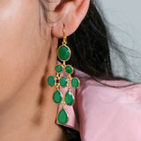 Green Onyx Sterling Silver Chandelier Earrings Multi-Stone Faceted Gemstone Drops