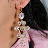 Rose Quartz Sterling Silver Chandelier Earrings Multi-Stone Faceted Pink Gemstone Drops