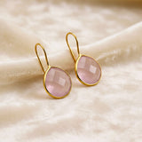 Rose Quartz Gemstone Earrings in Sterling Silver  Faceted Pink Drop Jewelry For Women.