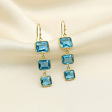 Blue Topaz Sterling Silver Dangle Earrings – Triple Square Faceted Gemstone Drops