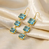 Blue Topaz Sterling Silver Dangle Earrings – Triple Square Faceted Gemstone Drops