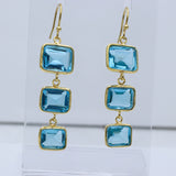 Blue Topaz Sterling Silver Dangle Earrings – Triple Square Faceted Gemstone Drops