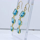 Blue Topaz Sterling Silver Dangle Earrings – Triple Square Faceted Gemstone Drops