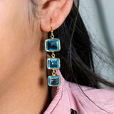 Blue Topaz Sterling Silver Dangle Earrings – Triple Square Faceted Gemstone Drops