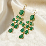 Green Onyx Sterling Silver Chandelier Earrings Multi-Stone Faceted Gemstone Drops