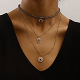 Gold Layered Evil Eye Choker Pendant Multi Layer Necklace Hamsa Hand Blue Necklaces