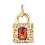 Gold Plated Red Stone Lock Shape Charm Pendant