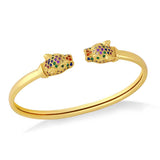 CZ Cubic Zirconia Rainbow Color Leopard Head Bangle Bracelet