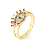 Fashionable Gold Plated Evil Eyes Multi Stone Ring