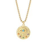 18k Gold Plated Round Hammered Evil Eye CZ Pendant Necklace