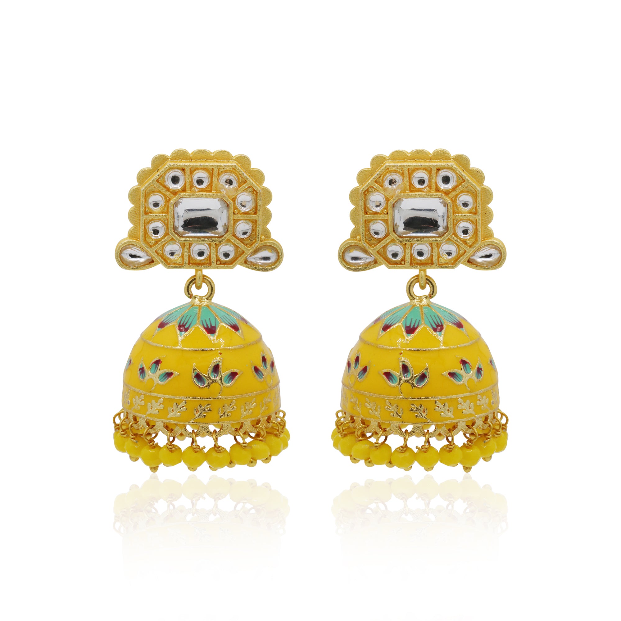 Golden Brass Meenakari Jhumka Earrings at Rs 399/piece in Panchkula | ID:  23096338112