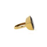 Oval Shape Silver Black Rutile Gemstone Ring