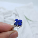 925 Sterling Silver Lapis Lazuli Gemstone Clover Ring