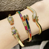 CZ Cubic Zirconia Rainbow Color Leopard Head Bangle Bracelet